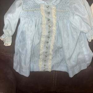Vintage Polly Flinders Light Blue Hand Smocked Heirloom Baby Dress 3-9 Months